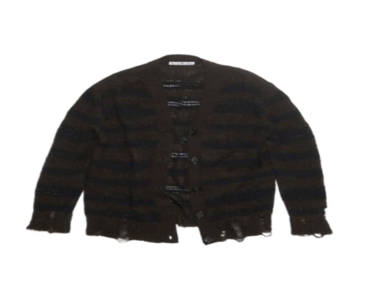 Distressed Stripe Cardigan - Warm Charcoal Grey:Black