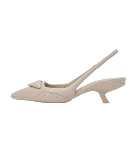 Soft Padded Leather Slingback Pumps Heel - Beige