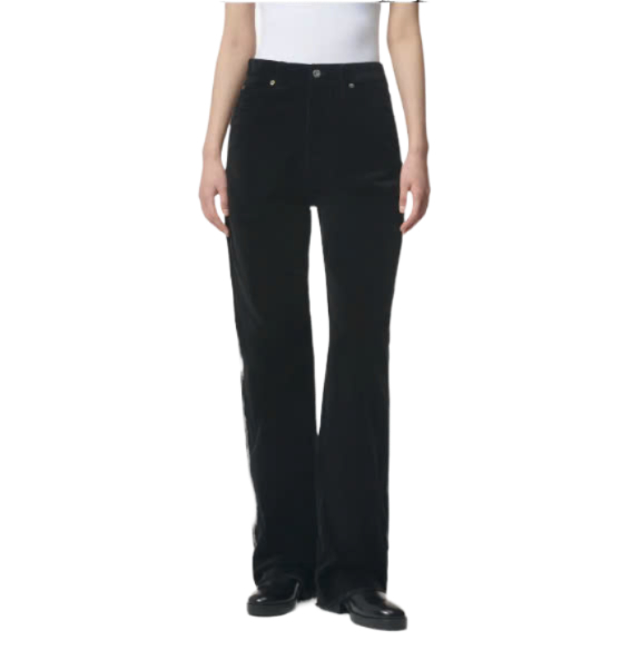 Washed Velvet Back Pocket Logo Pants - Black