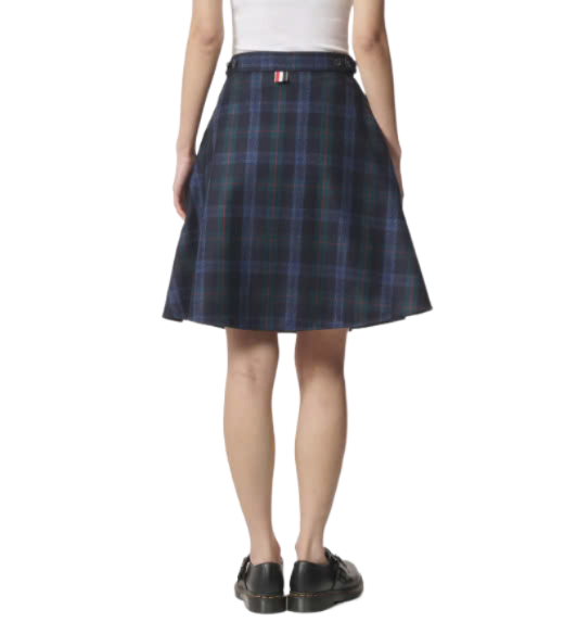 Tartan Flannel Side Tab Skirt - Navy