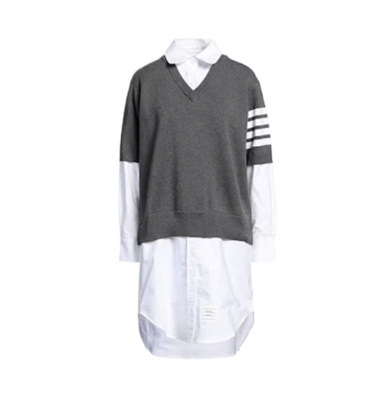 4 Bar Layered Long Shirt - White:Gray 