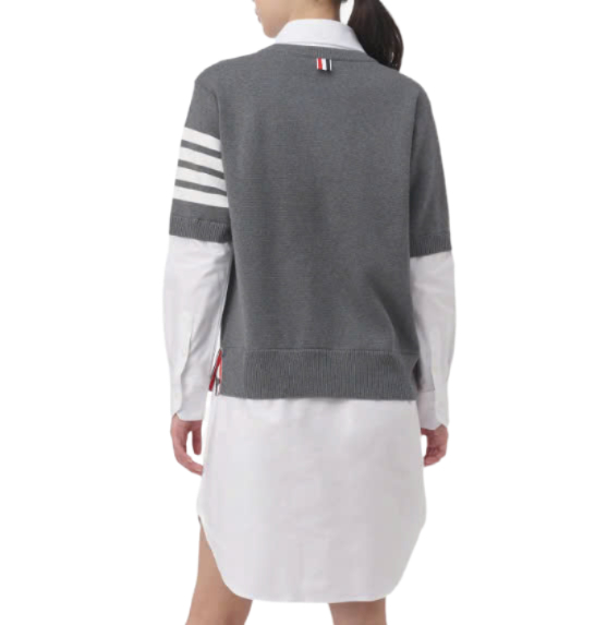 4 Bar Layered Long Shirt - White:Gray 