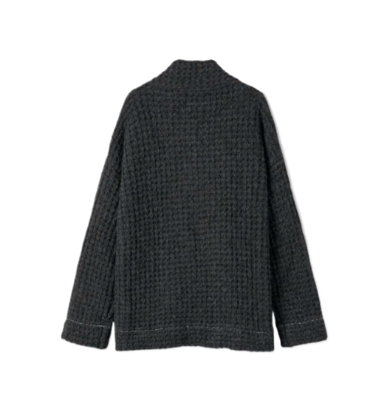 Waffle Knit Cardigan - Dark Grey