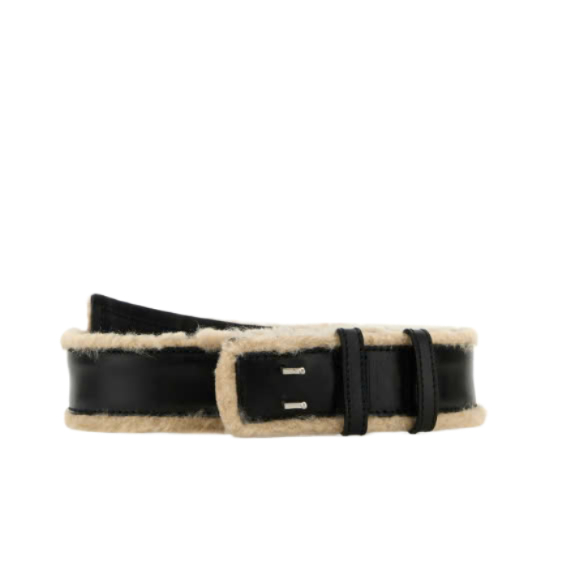 Shearling Detail Leather Belt