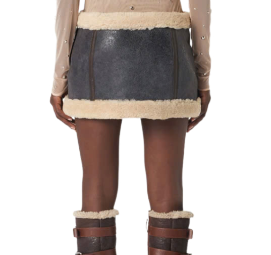 Buckle Strap Embellished Shearling Mini Skirt