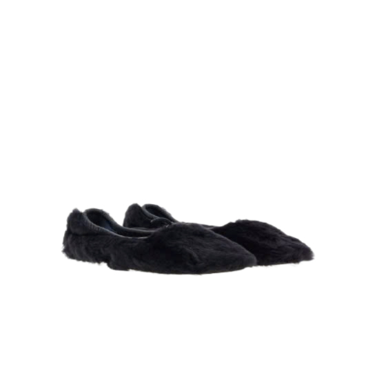 Fur leather flat shoes