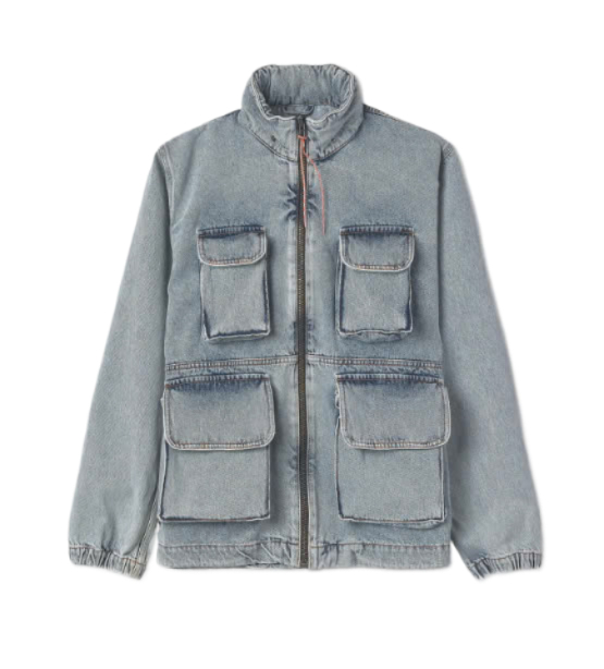 Acid Wash Cargo Jacket - Blue