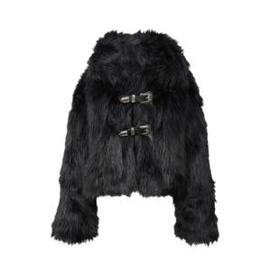 Elfelfelf Archives Women Buckle Fur Jacket Black