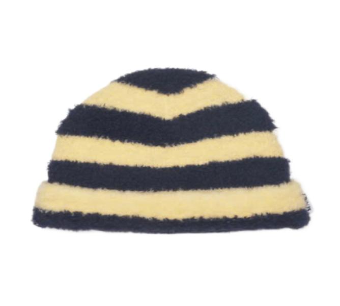 Fluffy Knit Beanie - Yellow:Navy