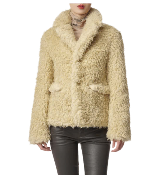 Fake Fur High Neck Jacket - Beige