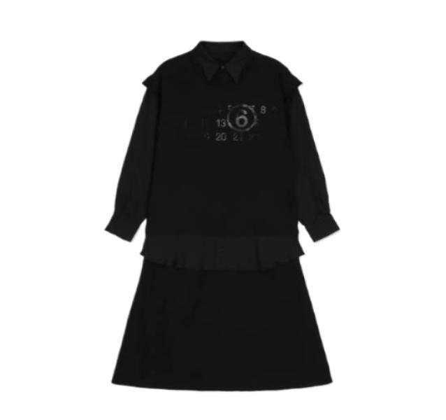 6 Numbering Logo Layered Dress - Black