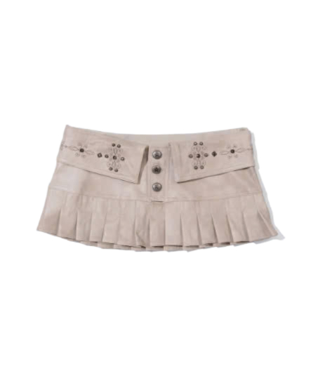 Western Faux Leather Micro Skirt Ivory