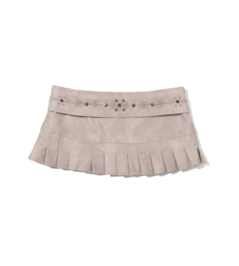 Western Faux Leather Micro Skirt Ivory