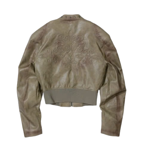 Emboss Faux Leather Bomber Sage