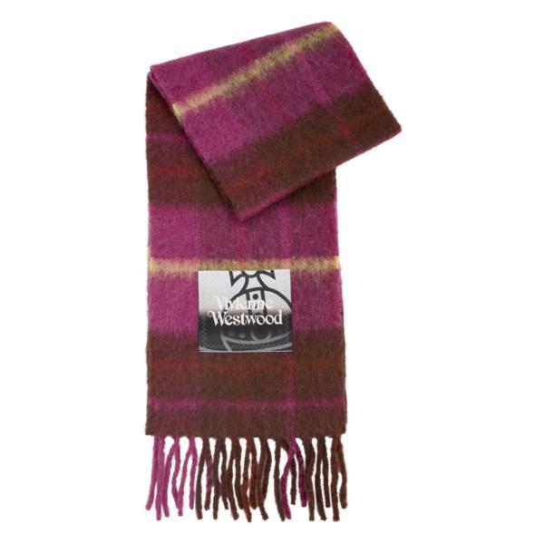 Tartan brand-patch alpaca-blend knitted scarf - PINK