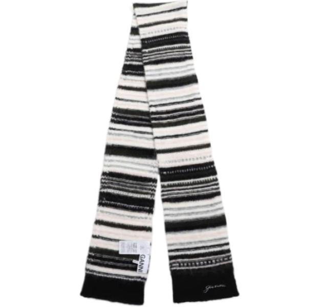 24FWBLACK STRIPED SOFT WOOL SCARF