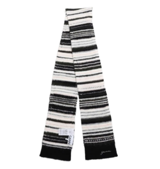 24FWBLACK STRIPED SOFT WOOL SCARF