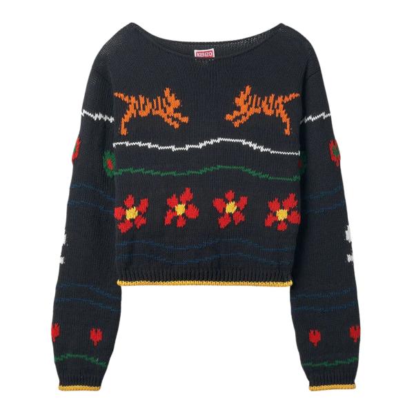 Kenzo Pixel Crop Jumper Knit - Black 