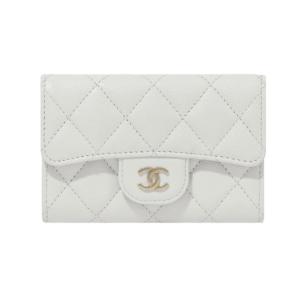 Chanel Classic Card Holder Grained Shiny Calfskin & Gold White