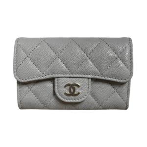 Chanel Classic Card Holder Gold Gray