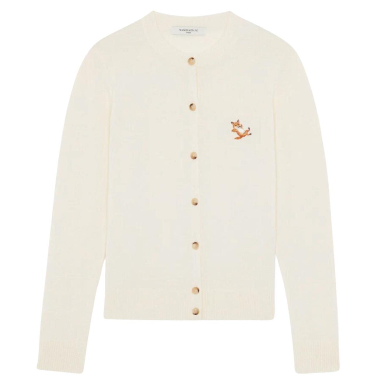 (W) Maison Kitsune Chillax Fox Patch Adjusted R-Neck Cardigan Ecru