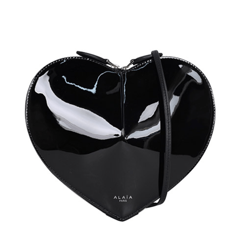 24FW Black Heart Quilt Patent Crossbody Bag