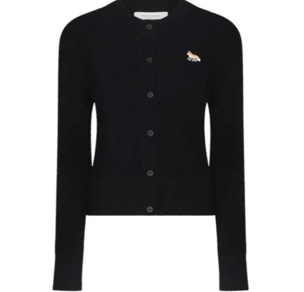 Baby Fox Patch Fitted Cardigan - Black