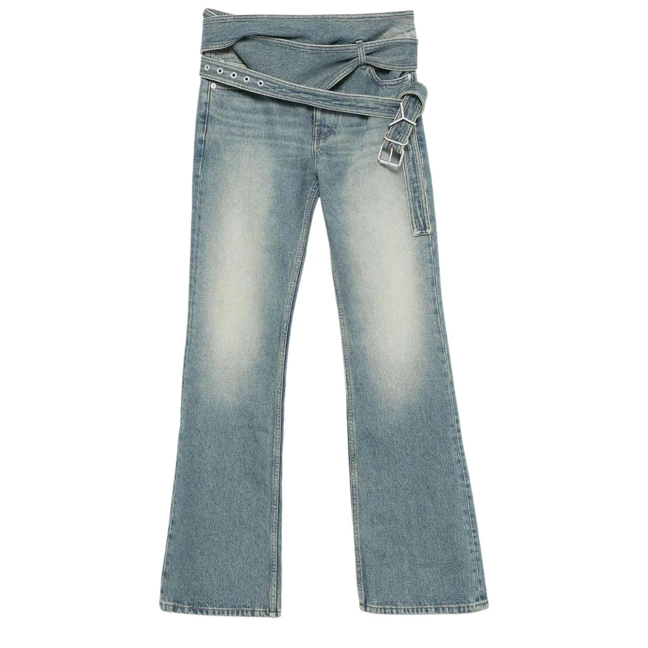 Logo Buckle Flare Denim Pants