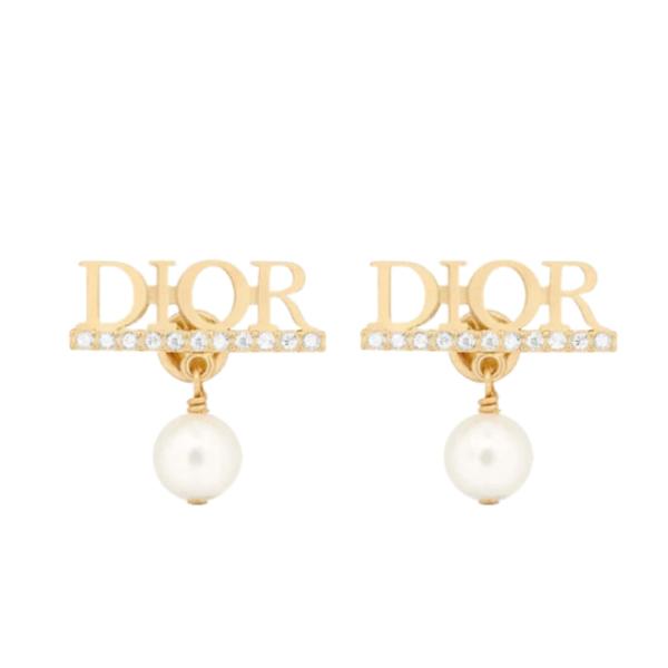 Dio(r)Evolution Earrings Gold Finish Metal White Resin Pearl Silver Tone Crystals