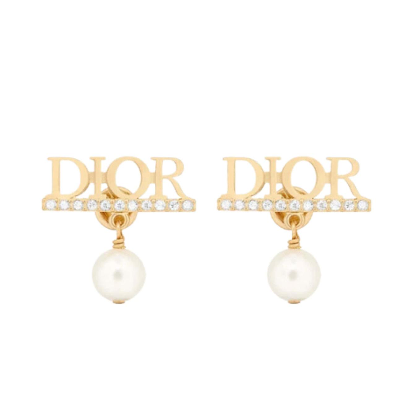 Dio(r)Evolution Earrings Gold Finish Metal White Resin Pearl Silver Tone Crystals