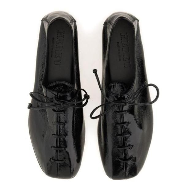 Black Remskin Lace-Up Flat Shoes