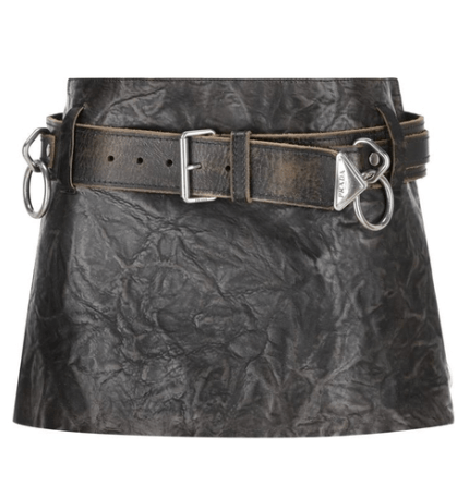 Triangle Logo Belt Leather Mini Skirt