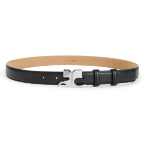 Metal logo leather belt