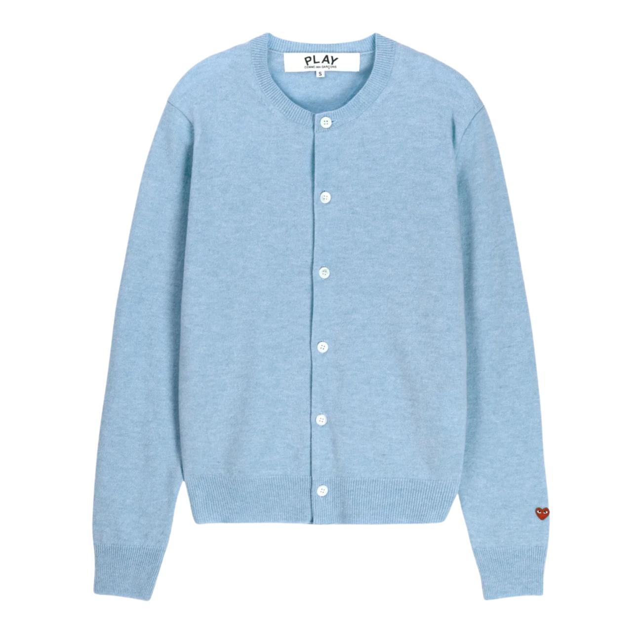 Small Red Heart Logo Cardigan - Light Blue 