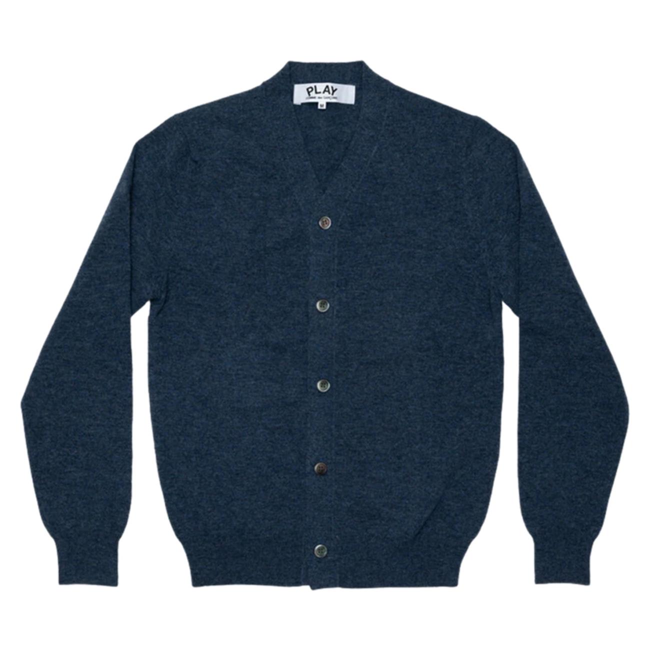 Play Comme des Garcons Small Red Heart On The Sleeves Cardigan Navy Blue