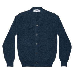 Play Comme des Garcons Small Red Heart On The Sleeves Cardigan Navy Blue