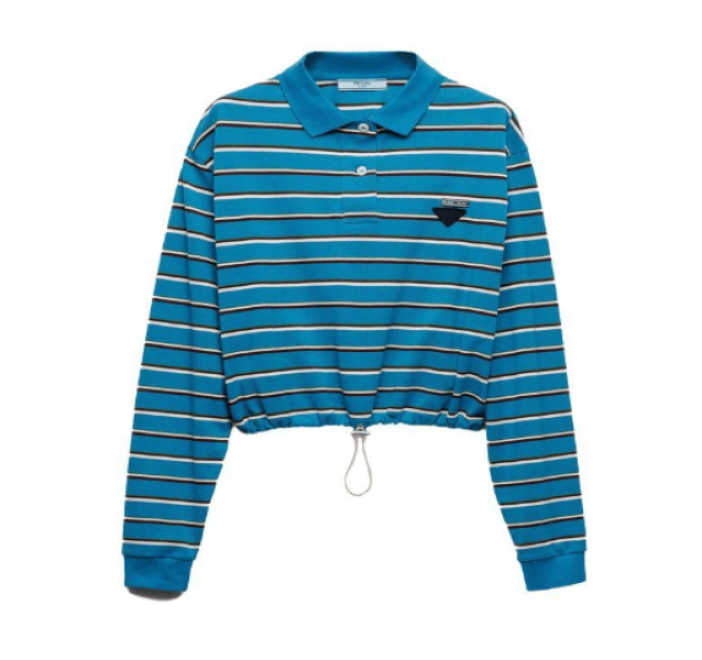 TEAL STRIPED CROP Polo Shirt