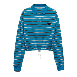 TEAL STRIPED CROP Polo Shirt