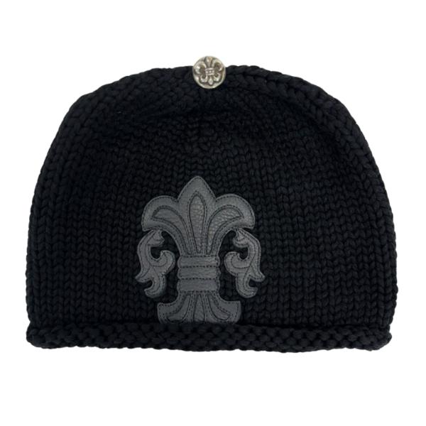 Chrome Hearts Cross Leather Patch Cashmere Beanie Black