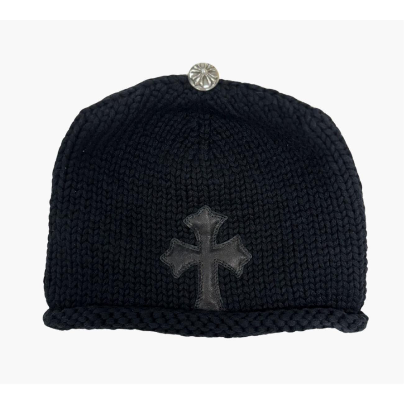 Chrome Hearts Cross Leather Patch Cashmere Beanie Black