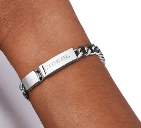 Diesel Dx0966 Logo ID Tag Bracelet Silver