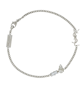 Saint Laurent Opyum Charm Bracelet in Metal and Rhinestone Oxidized Silver