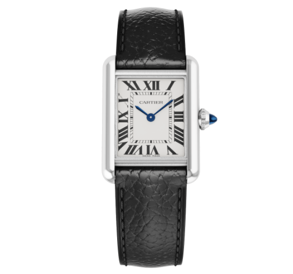 Cartier Tank Must Watch Small Quartz Steel Calfskin Black