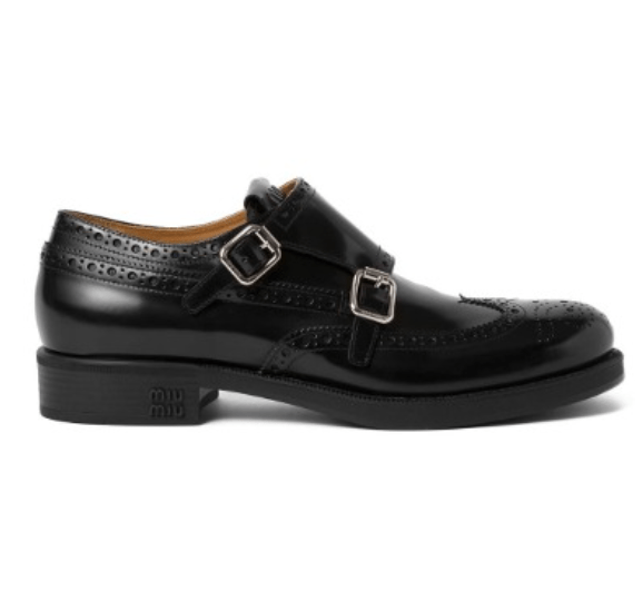 BLACK BRUSHED DOUBLE MONK BROGUE SHOES