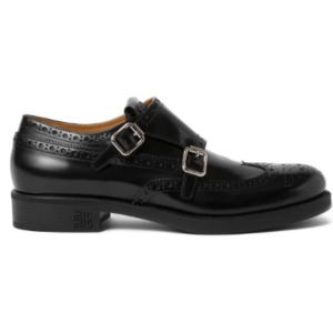 BLACK BRUSHED DOUBLE MONK BROGUE SHOES