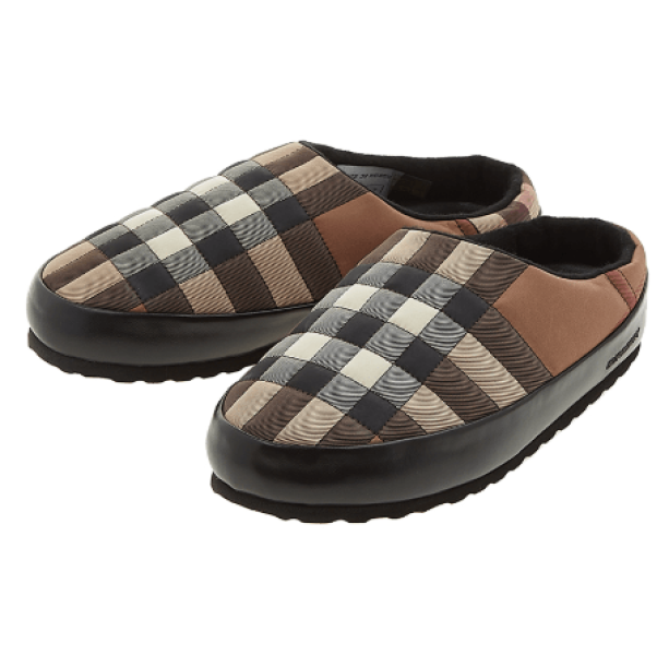 Men's Check Nylon Lambskin Slippers