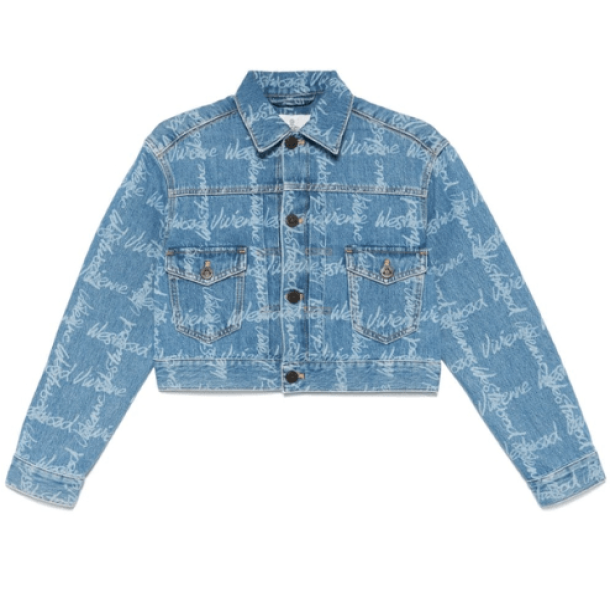 Logo pattern crop denim jacket