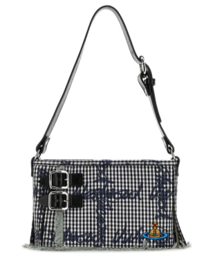 ORB Buckle Decorated Gingham Check Pattern Shoulder Bag