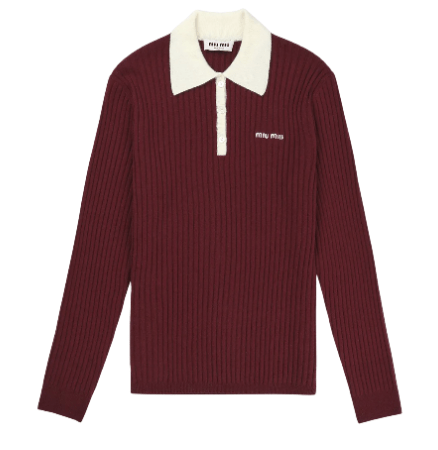 Cashmere Logo Color Block Polo Knit - Burgundy