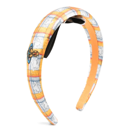 ORB Logo Embroidered Check Pattern Silk Hair Band